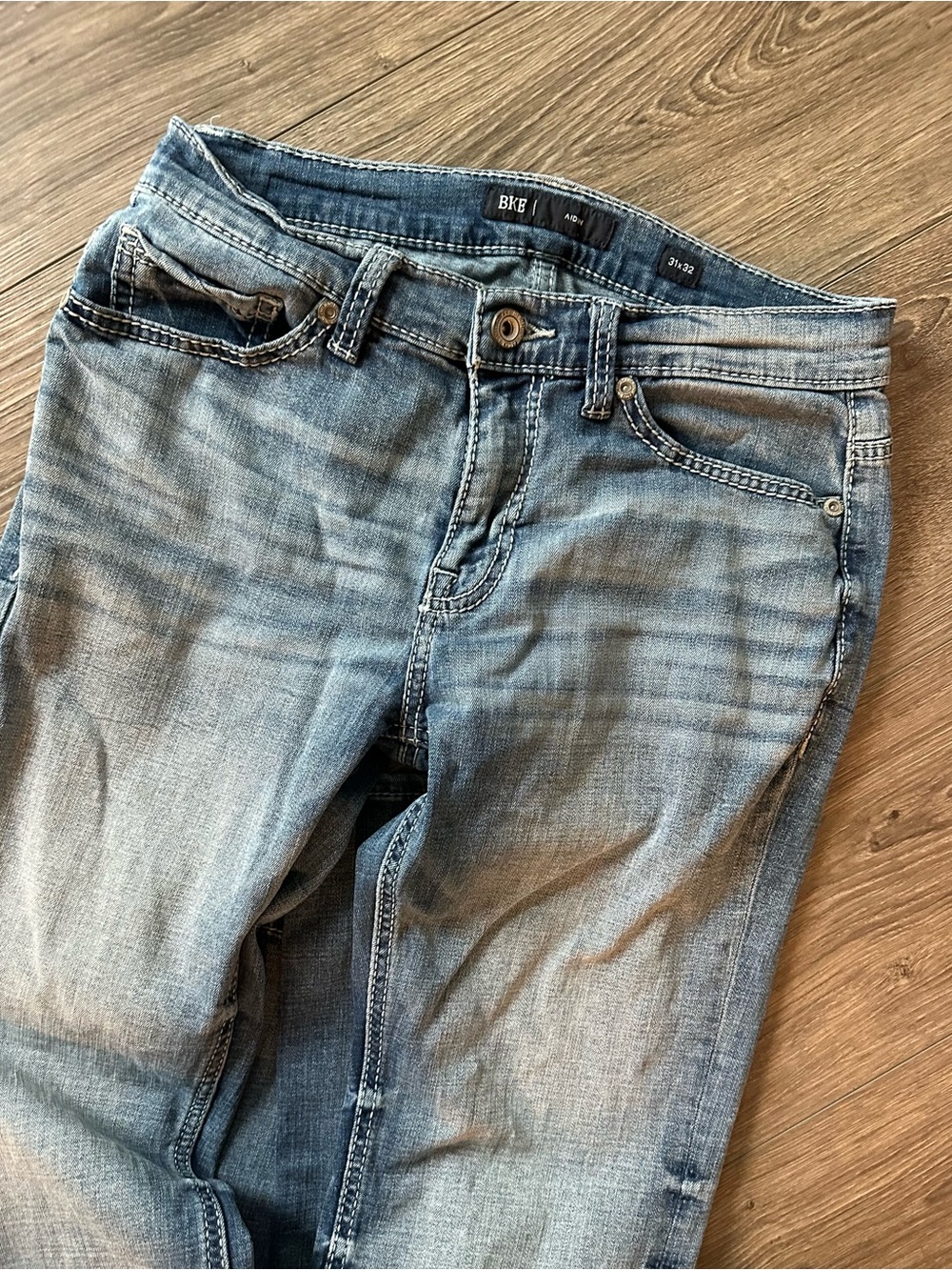 BKE Men's Light Blue Bootcut Jeans - Washed Denim